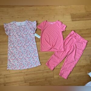 NWT Girls Size 5T Carter’s Pajamas 3 piece Set Nightgown & Pjs
